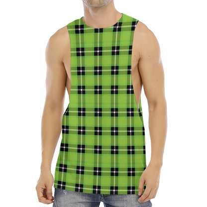 UFO Green Tartan Pattern Print Men's Muscle Tank Top