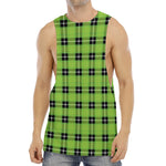UFO Green Tartan Pattern Print Men's Muscle Tank Top