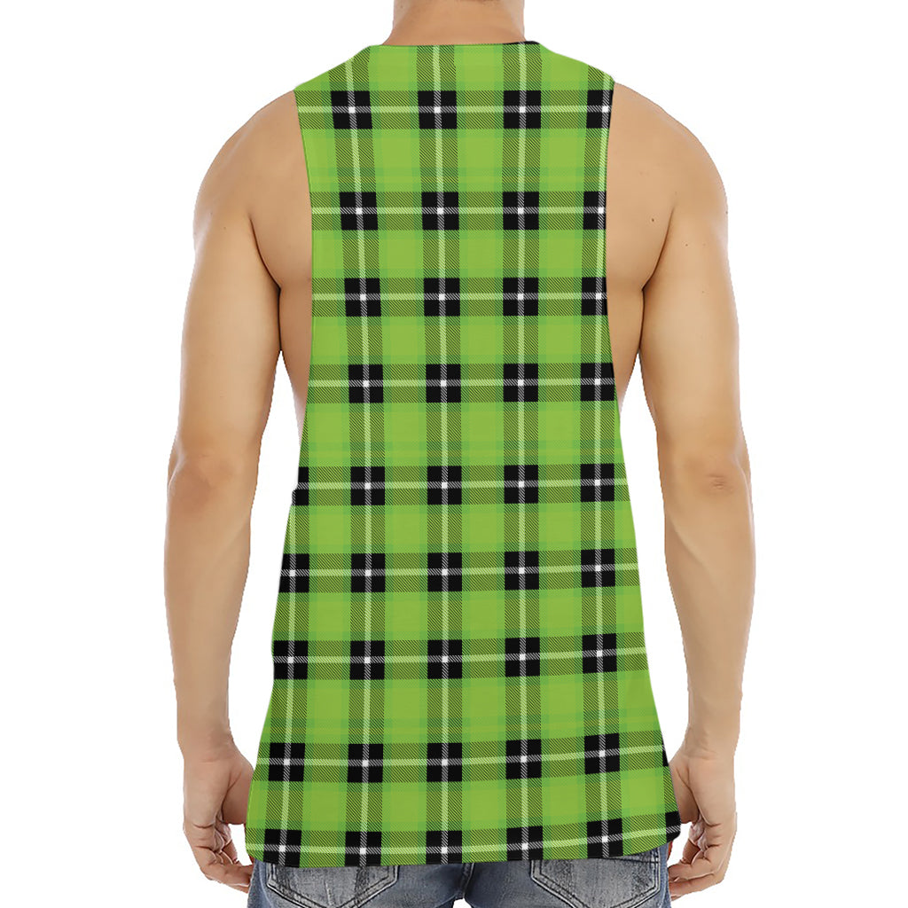 UFO Green Tartan Pattern Print Men's Muscle Tank Top