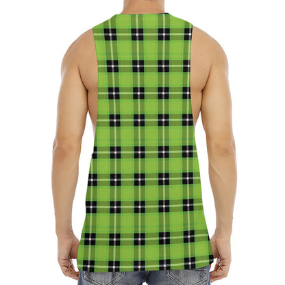 UFO Green Tartan Pattern Print Men's Muscle Tank Top