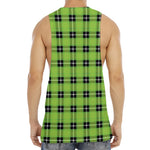UFO Green Tartan Pattern Print Men's Muscle Tank Top