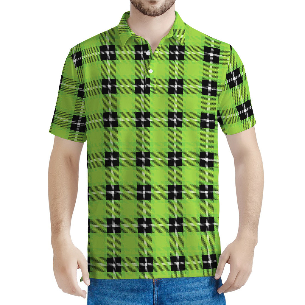 UFO Green Tartan Pattern Print Men's Polo Shirt