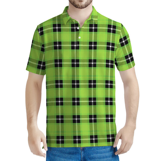UFO Green Tartan Pattern Print Men's Polo Shirt