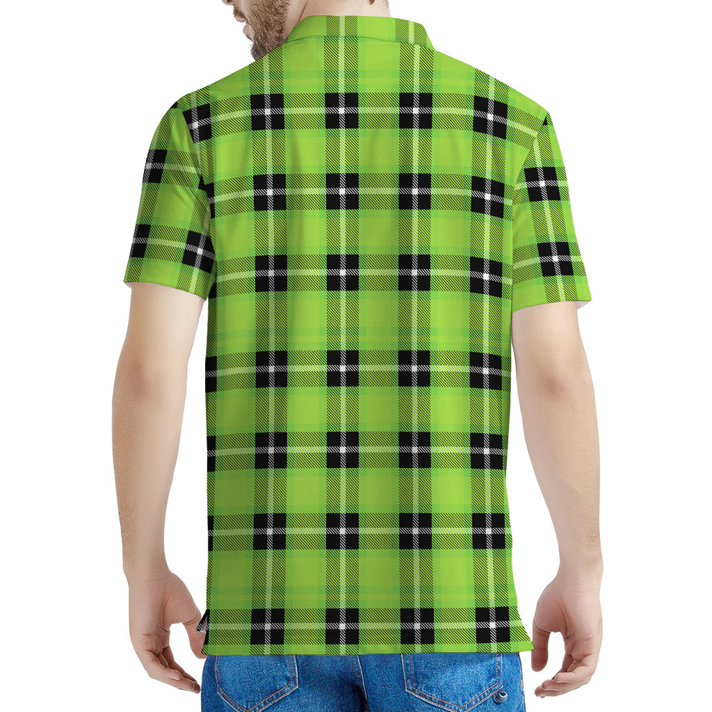 UFO Green Tartan Pattern Print Men's Polo Shirt