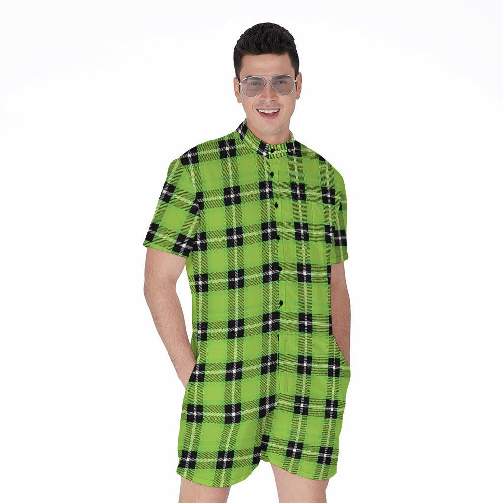 UFO Green Tartan Pattern Print Men's Rompers