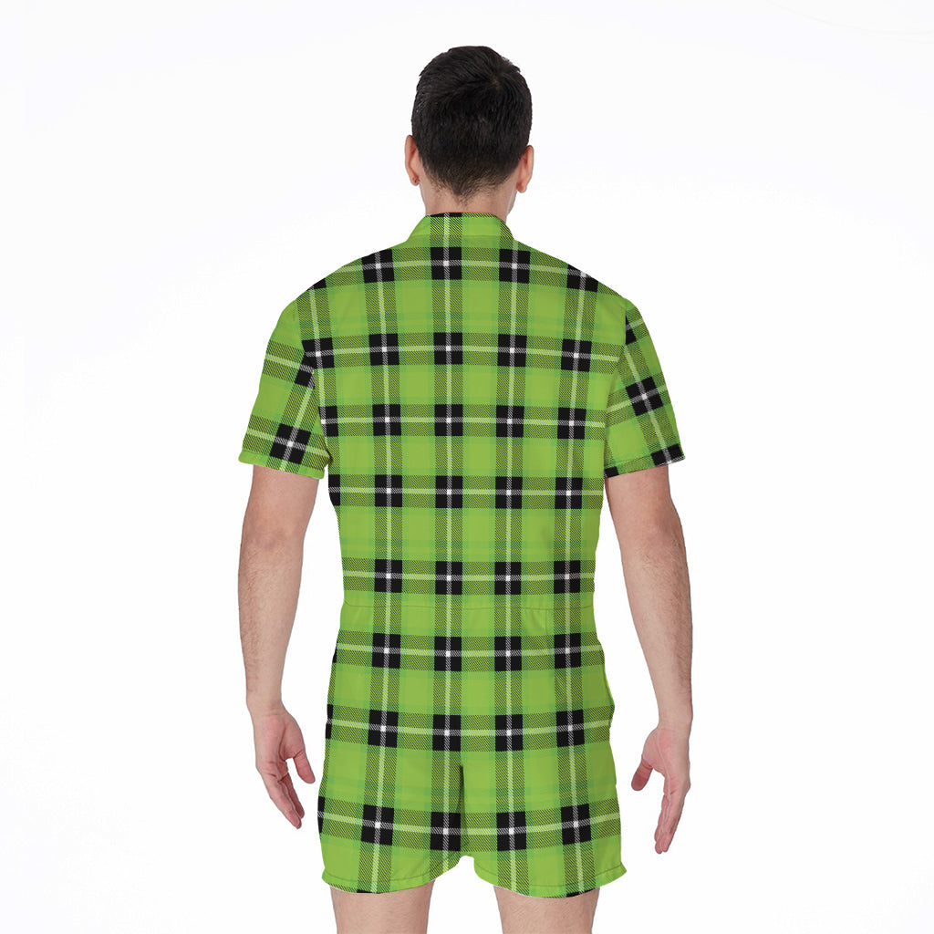 UFO Green Tartan Pattern Print Men's Rompers
