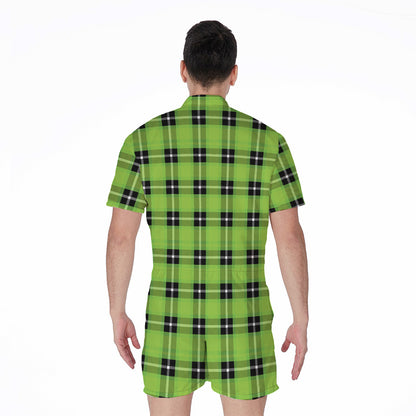 UFO Green Tartan Pattern Print Men's Rompers
