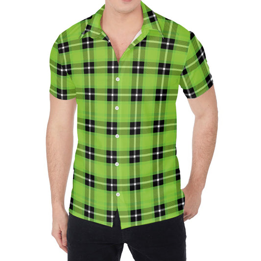UFO Green Tartan Pattern Print Men's Shirt