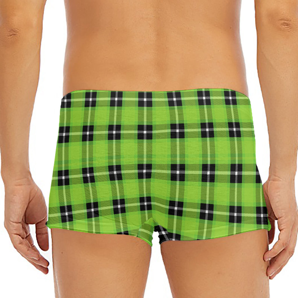 UFO Green Tartan Pattern Print Men's Short Boxer Briefs