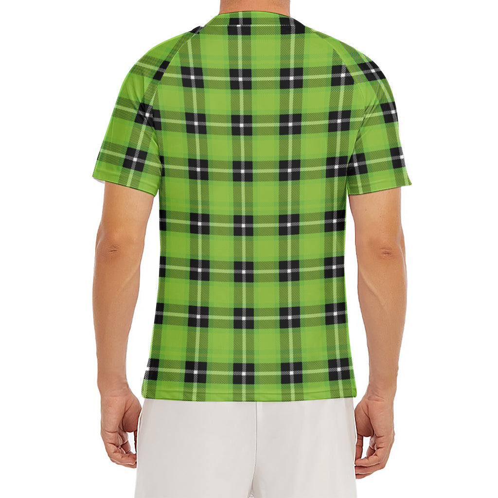 UFO Green Tartan Pattern Print Men's Short Sleeve Rash Guard