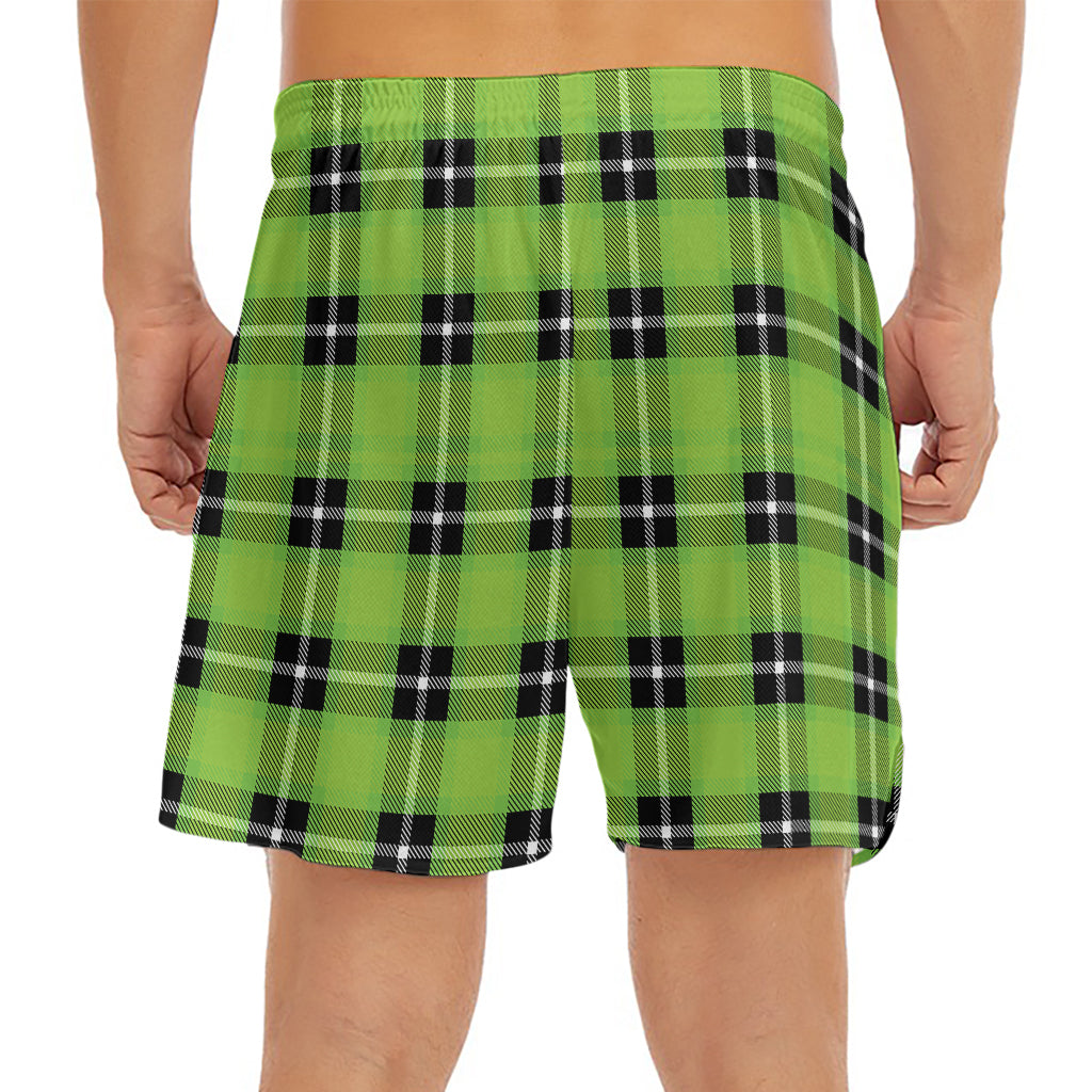 UFO Green Tartan Pattern Print Men's Split Running Shorts