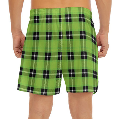 UFO Green Tartan Pattern Print Men's Split Running Shorts