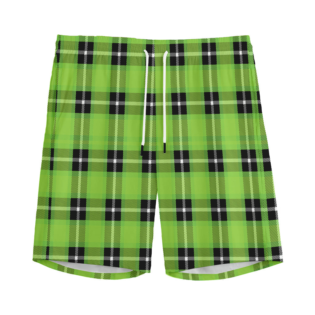 UFO Green Tartan Pattern Print Men's Sports Shorts