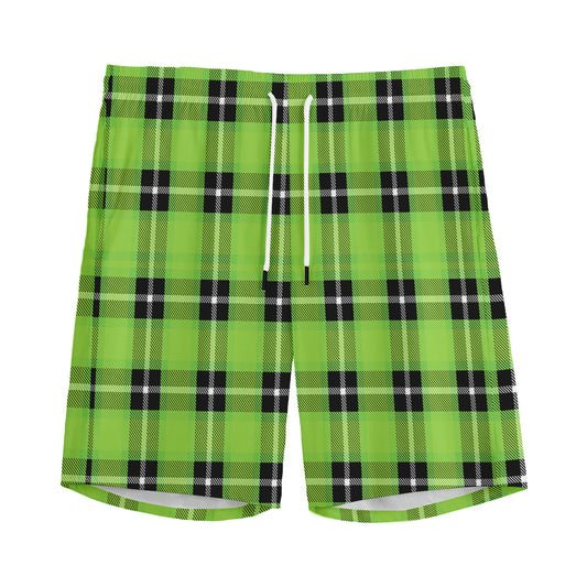 UFO Green Tartan Pattern Print Men's Sports Shorts