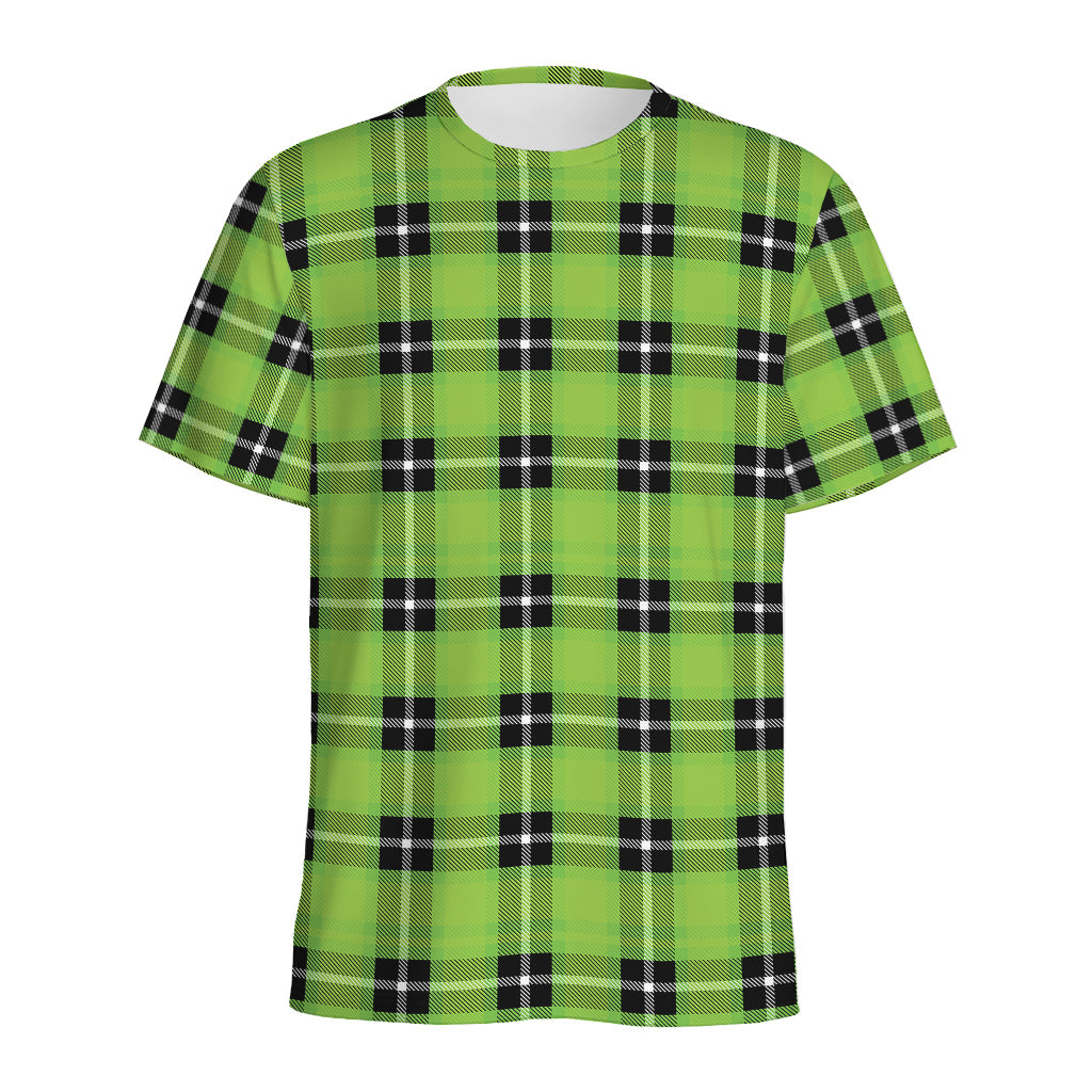 UFO Green Tartan Pattern Print Men's Sports T-Shirt