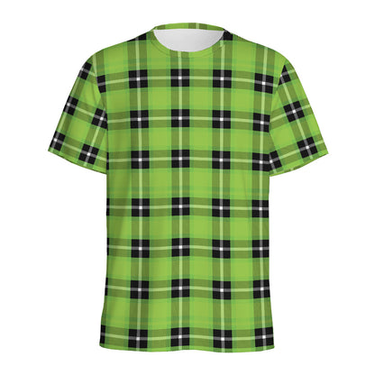 UFO Green Tartan Pattern Print Men's Sports T-Shirt