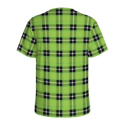 UFO Green Tartan Pattern Print Men's Sports T-Shirt