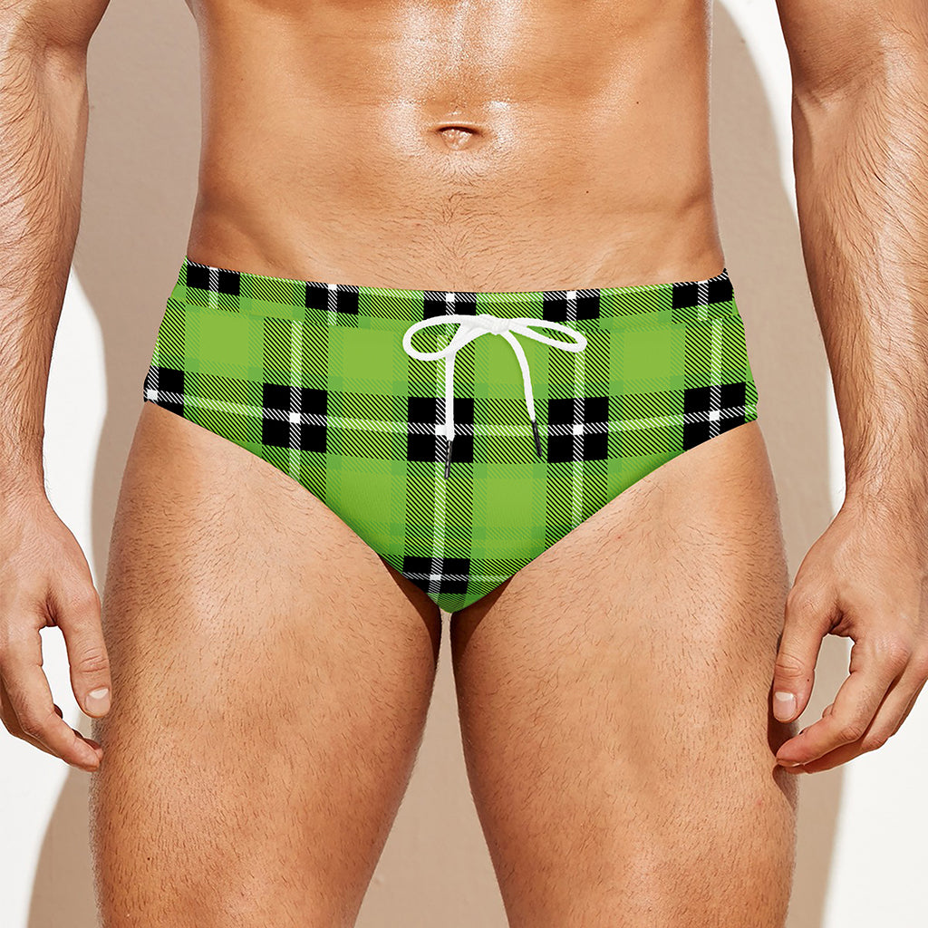UFO Green Tartan Pattern Print Men's Swim Briefs