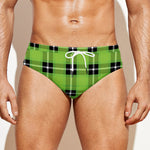 UFO Green Tartan Pattern Print Men's Swim Briefs