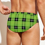 UFO Green Tartan Pattern Print Men's Swim Briefs