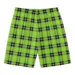 UFO Green Tartan Pattern Print Men's Swim Trunks