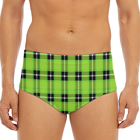 UFO Green Tartan Pattern Print Men's Triangle Swim Briefs