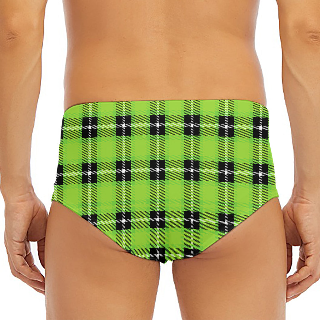 UFO Green Tartan Pattern Print Men's Triangle Swim Briefs