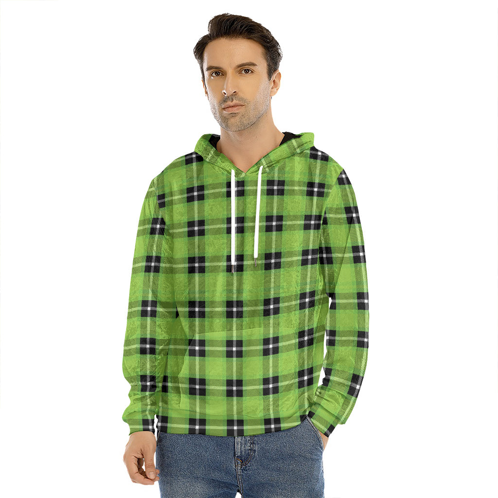 UFO Green Tartan Pattern Print Men's Velvet Pullover Hoodie