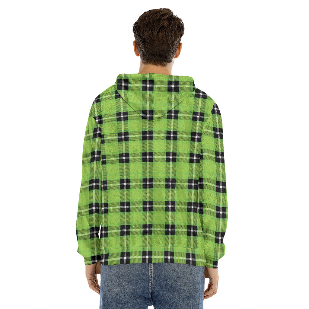 UFO Green Tartan Pattern Print Men's Velvet Pullover Hoodie