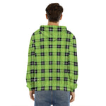 UFO Green Tartan Pattern Print Men's Velvet Pullover Hoodie