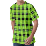 UFO Green Tartan Pattern Print Men's Velvet T-Shirt