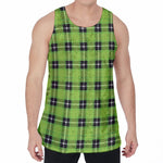 UFO Green Tartan Pattern Print Men's Velvet Tank Top