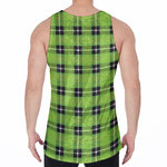 UFO Green Tartan Pattern Print Men's Velvet Tank Top