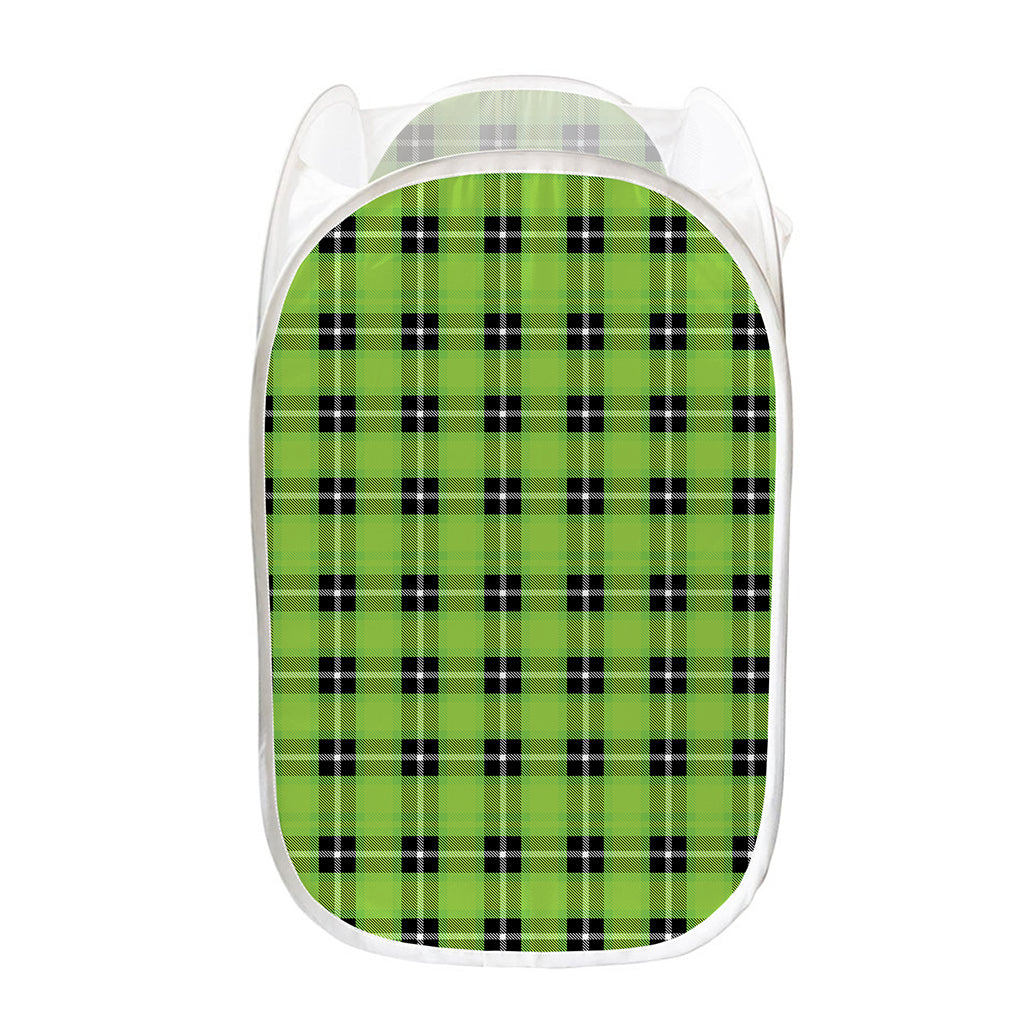 UFO Green Tartan Pattern Print Mesh Laundry Hamper