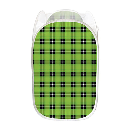 UFO Green Tartan Pattern Print Mesh Laundry Hamper