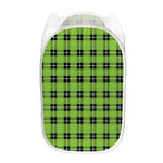 UFO Green Tartan Pattern Print Mesh Laundry Hamper