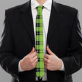 UFO Green Tartan Pattern Print Necktie