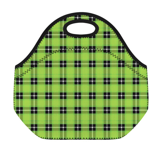 UFO Green Tartan Pattern Print Neoprene Lunch Bag