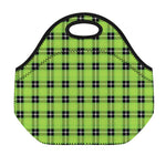 UFO Green Tartan Pattern Print Neoprene Lunch Bag