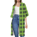 UFO Green Tartan Pattern Print Open Front Beach Cover Up