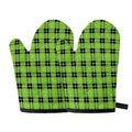 UFO Green Tartan Pattern Print Oven Mitts