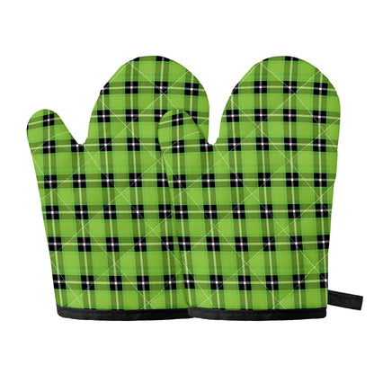 UFO Green Tartan Pattern Print Oven Mitts