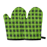 UFO Green Tartan Pattern Print Oven Mitts
