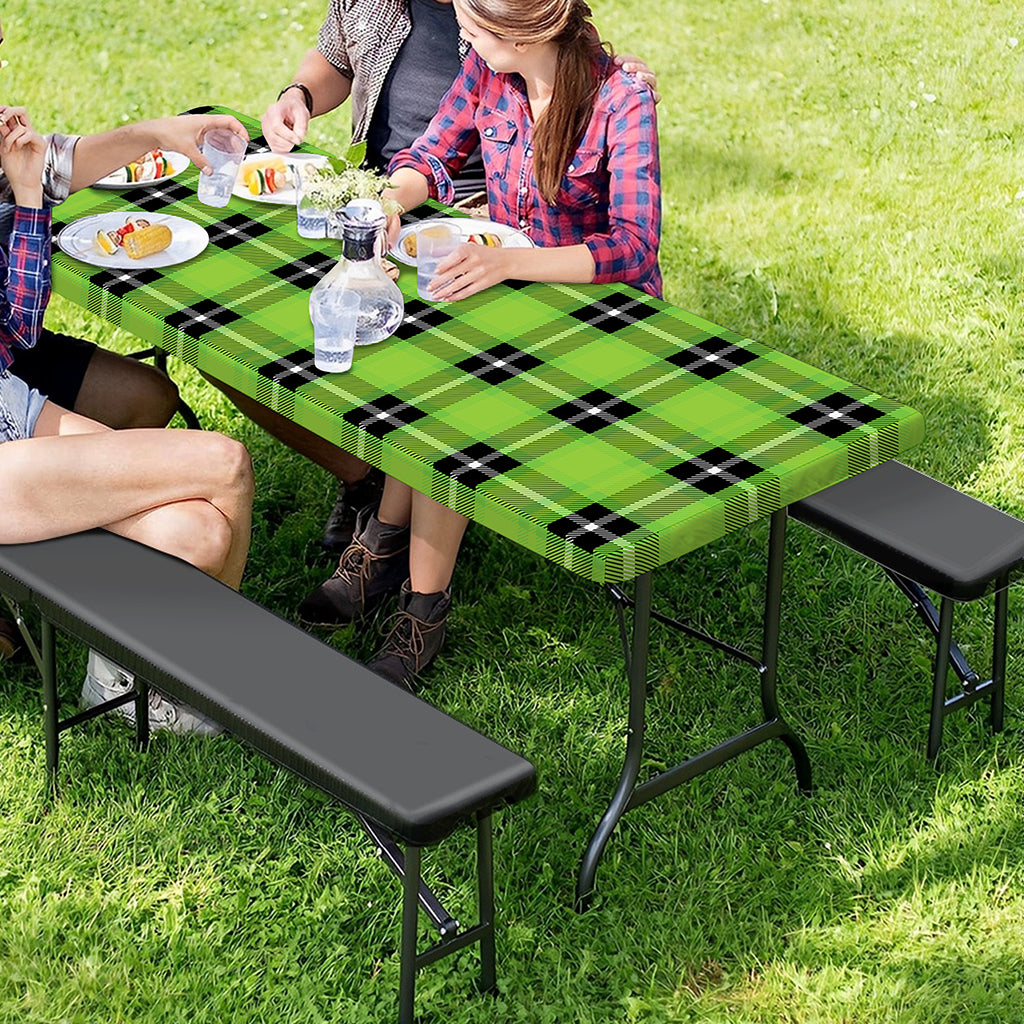 UFO Green Tartan Pattern Print Picnic Table Cover