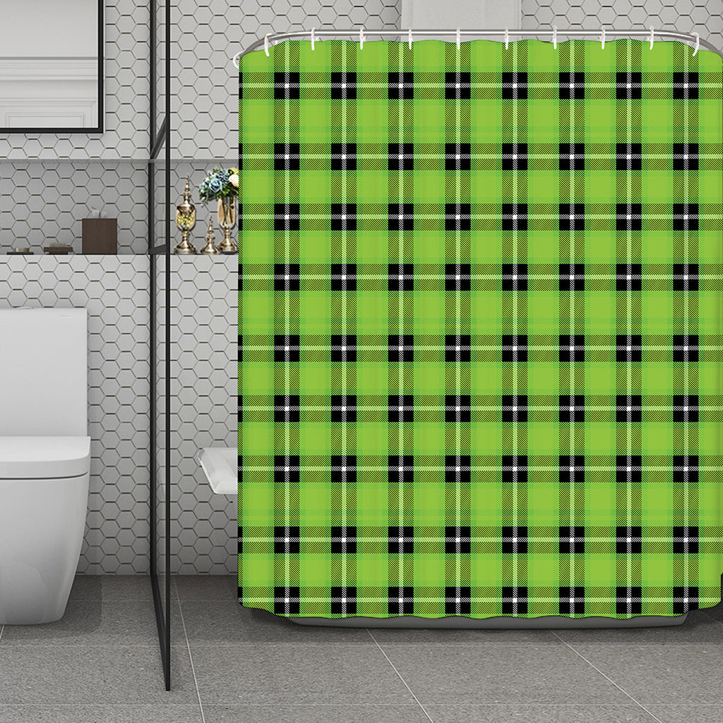 UFO Green Tartan Pattern Print Polyester Shower Curtain
