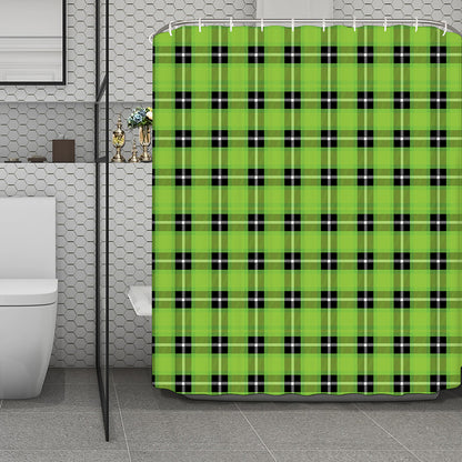 UFO Green Tartan Pattern Print Polyester Shower Curtain