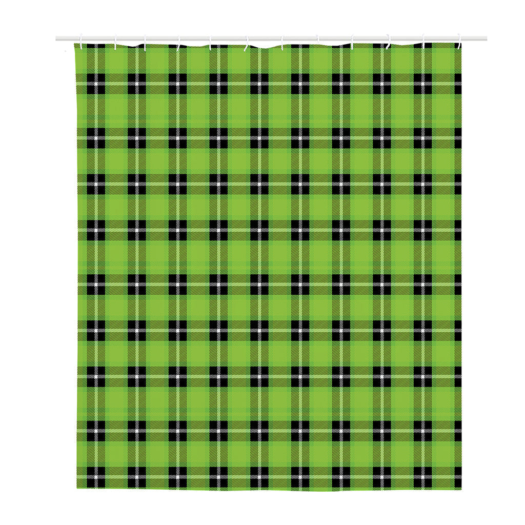 UFO Green Tartan Pattern Print Polyester Shower Curtain