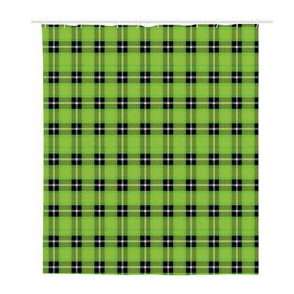 UFO Green Tartan Pattern Print Polyester Shower Curtain