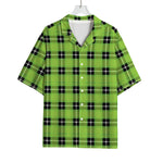 UFO Green Tartan Pattern Print Rayon Hawaiian Shirt
