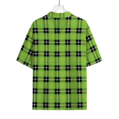 UFO Green Tartan Pattern Print Rayon Hawaiian Shirt